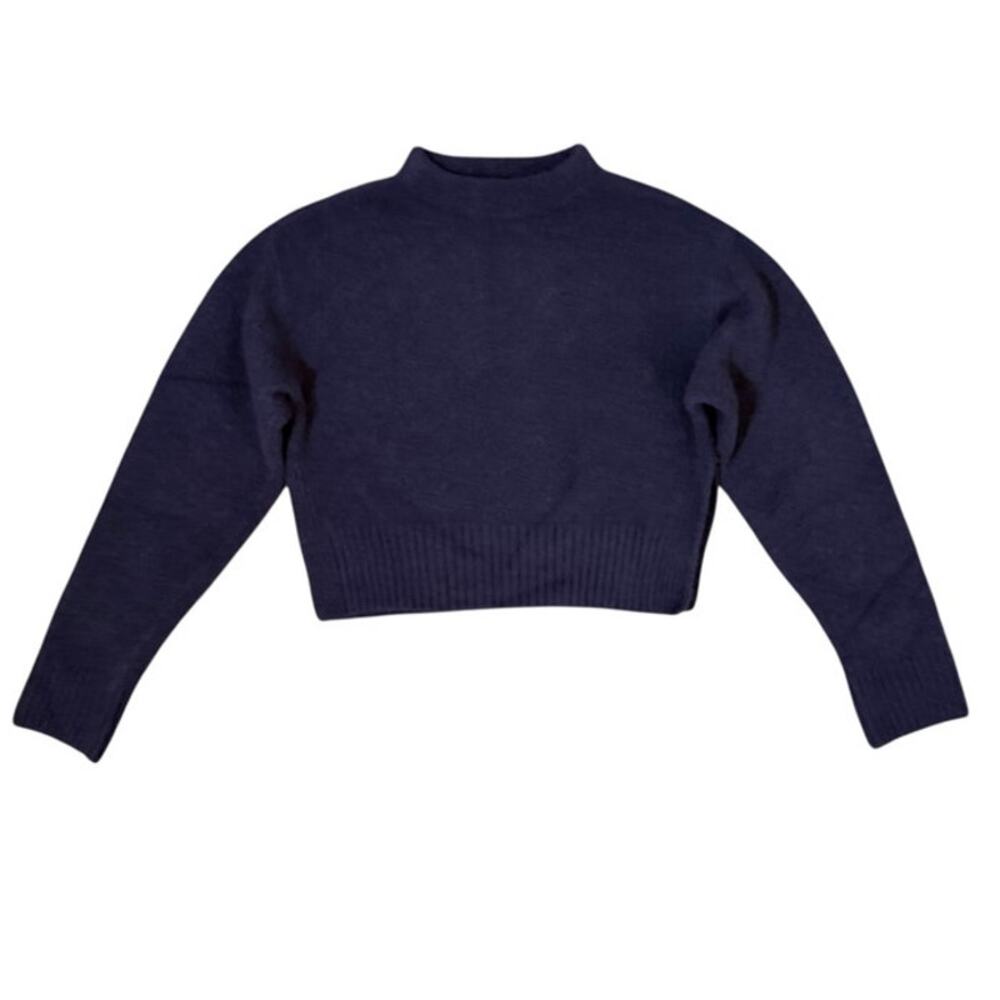 Zara Knit Crop Sweater Pullover Long Sleeve Mock Neck Size Small Dark Purple